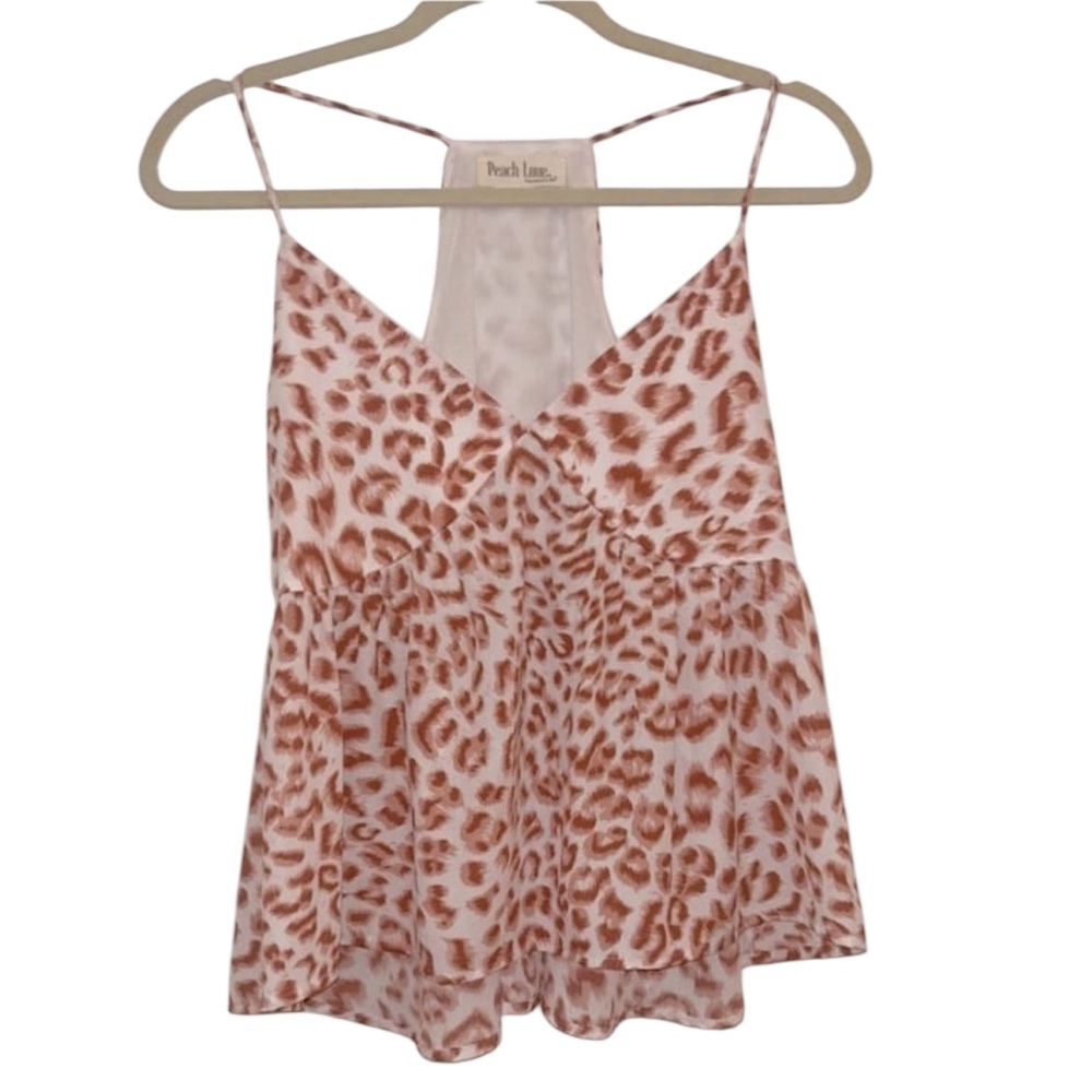 Peach Love White & Pink Cheetah Print Sleeveless V-neck Flowy Blouse
